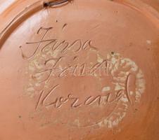 Józsa János Korond, madaras falitál, kézzel festett mázas cserép , jelzett, minimális lepattanással,...