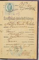 cca 1897 Szolgálati (cseléd) könyv, Temes megyei születésű lány részére, eperjesi kávéház bejegyzésé...