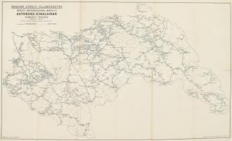 1940 Magyar Királyi Államvasutak Közúti Gépkocsiüzem (MÁVAUT) autóbuszvonalainak átnézeti térképe, 1:1 400 000, szakadásokkal, 33×57 cm