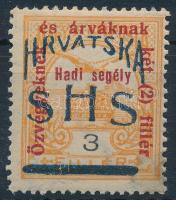 SHS 1918 Hadisegély II. 3f próbanyomat, látványos szép darab! / proof. Signed: Bodor