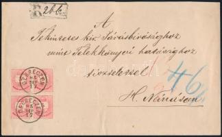 1885 Színes számú 5kr négyestömb ajánlott levélen DEBRECZEN - NÁNÁS