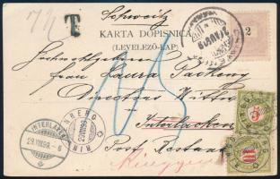 1899 Crikvenica képeslap 2kr bérmentesítéssel Svájcba, továbbküldve és portózva