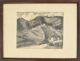 Dési Huber István (1895-1944): Sasso del Carmine, 1926. Rézkarc, papír, jelzett, számozott (26-30) üvegezett fakeretben. 20x25,5 cm