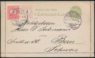 1898 3kr díjjegyes zárt levelezőlap Fekete számú 2kr + 5kr kiegészítéssel NAGY-SZEBEN - Bern