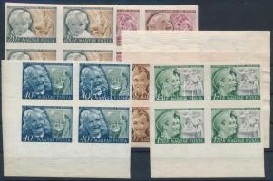 1950 Gyermek I. vágott sor ívszéli négyestömbökben (52.000) (20f jobb oldalon kicsit bevágva) / Mi 1101-1105 imperforate margin blocks of 4 (20f small cut in the right side)