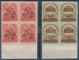 1938 Hazatérés vágott sor ívszéli négyestömbökben (120.000) / Mi 591-592 imperforate margin blocks of 4