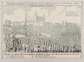 cca 1700 Execution des Grafen Thomae von Stafford Statthalter in Irland auf de Tawersplatz in London, 12 Mai 1641. Rézmetszet, papír, jelzés nélkül. Apró foltokkal. Paszpartuban. 19x26 cm