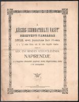 A Kőszeg-Szombathelyi Vasút Rt. 1912. évi XXX. évi rendes közgyűlésnek napirendje. H.n.., 1912, Feigl Frigyes Könyvnyomdája. Kiadói papírkötésbenm hajtásnyommal, borítón apró foltokkal.