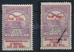 1914 Hadisegély I. 35f hiányos felülnyomat, betű torzulás + támpéldány / Mi 156 overprint error