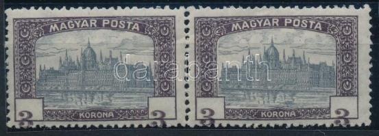 1919 Magyar Posta 3K pár erősen lecsúszott értékszámokkal (hajtott) / Mi 258 pair with shifted numbers (folded)