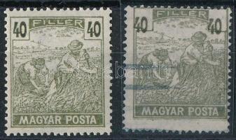 1919 Magyar Posta 40f képbe fogazva, elcsúszott értékszámokkal + támpéldány / Mi 250 with shifted numbers and perforation