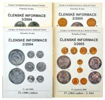 "Ceská Numismatická Spolecnost - Clesnké Informace" a Cseh Numizmatikai Társaság 2004-2006 közötti árverési katalógusai, benne a 33; 34; 36; 37; 38; 39/1. és 39/2. aukciók anyagával. Rendkívül szép állapotban