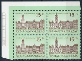 1992 Kastélyok VI. ívsarki négyestömb sihl papíron, ívszéli jelzéssel (min 24.000) / Mi 4194 corner block of 4 on sihl paper