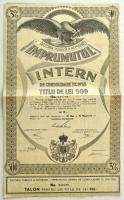 Románia 1935. "Imprumtumul Intern" 3%-os belföldi kölcsön kötvény 500L-ről, szelvényekkel T:F