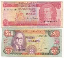 Barbados DN (1973) 1$ + Jamaika 1989. 20$ T:F,VG Barbados ND (1973) 1 Dollar + Jamaica 1989. 20 Dollars C:F,VG