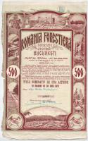 Románia 1941. "Romania Forestiera" Román Faipari Részvénytársaság részvénye 500L-ről, szelvényekkel T:F szakadások