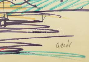 Aczél Ilona (1929-2000): Ház. Filc, papír, jelzett. Üvegezett, sérült fakeretben. 25x35 cm