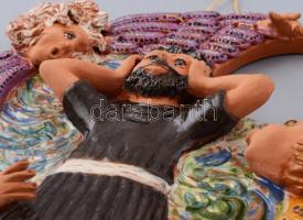 Bérces Brigitta: Odüsszeusz . Mázas kerámia fali dísz. Kézzel festett, jelzett, hibátlan 29x34 cm