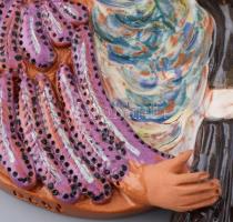 Bérces Brigitta: Odüsszeusz . Mázas kerámia fali dísz. Kézzel festett, jelzett, hibátlan 29x34 cm