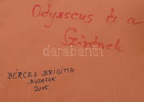 Bérces Brigitta: Odüsszeusz . Mázas kerámia fali dísz. Kézzel festett, jelzett, hibátlan 29x34 cm