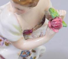 Antik német porcelán figura, cca 1900, régi, professzionális restaurálással, m: 12,5 cm