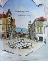 Antik ónfedeles söröskorsó, Brassó látképével díszítve, m: 14,5 cm