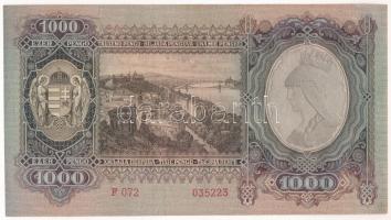1943. 1000P eltolódott nyomattal T:AU több kisebb hajlás / 
Hungary 1943. 1000 Pengő shifted print ...