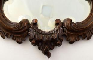 cca 1880, Tükör, esztergált díszes fa keretben, fazettált tükörrel, jó állapotban, 60x44 cm /// KIZÁ...