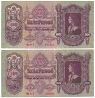 1930. 100P (2x) ,sorszámkövetők, csillagos sorszámmal, "*E 017 056955 - *E 017 056956" T:AU nyomdai papírráncokkal  Adamo P17