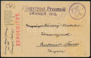 1915 Tábori posta levelezőlap / Field postcard "Fliegerpost Przemysl JÄNNER 1915" + "IX. 54."