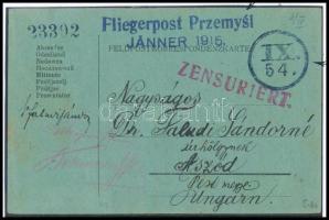 1915 Tábori posta levelezőlap / Field postcard Fliegerpost Przemysl JÄNNER 1915 + IX. 54.