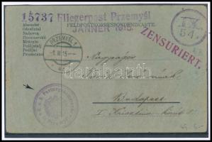 1915 Tábori posta levelezőlap / Field postcard Fliegerpost Przemysl JÄNNER 1915 + IX. 54. + K.u.k. Festungskommando in Przemysl