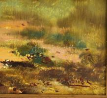 Vojnits Richárd (1942-): Erdei vándorok.Olaj, farost, jelzett. Dekoratív fakeretben, 30x40 cm