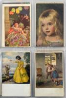 GYEREKEK - 104 db RÉGI szignós művész képeslap albumban / CHILDREN - 104 pre-1945 artist signed post...
