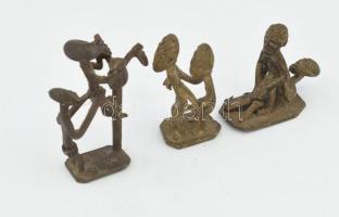 3 darab antik viaszöntött bronz afrikai szobor, m: 7 cm alatt