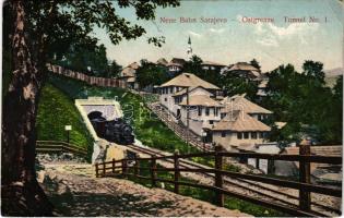 Sarajevo, Neue Bahn, Ostgrenze Tunnel No. 1. / railway tunnel, locomotive, train (r)