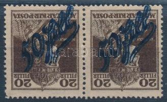 Temesvár 1919 Károly 50f/20f pár fordított kék felülnyomással / Mi 4 pair with inverted blue overprint. Signed: Bodor. Certificate: Barabássy