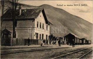 Újbánya, Königsberg, Nová Bana; vasútállomás / Bahnhof / stanice / railway station. Vydávatel Josef Struhár (vágott / cut)