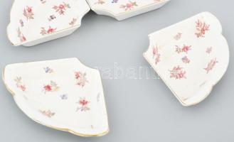 4 db régi fajansz csontos tányér. Matricás, jelzett, kopással 20x13 cm