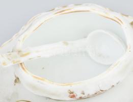 Porcelán szószos tálka kanállal. Matricás, jelzett, kopással 15 cm