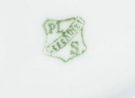 Porcelán szószos tálka kanállal. Matricás, jelzett, kopással 15 cm