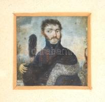 Olvashatatlan jelzéssel, XIX. sz. első fele: Fiatal férfi portréja (Berzsenyi Dániel?). Akvarell, ka...