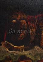 Csáji Attila (1939-): Siratók. Olaj, karton. Jelzett a hátoldalán. Fa vakkeretre tűzve. Fa keretben....