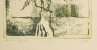 Túry Mária (1930-1992): Harangvirág. Rézkarc, papír, jelzett, sorzsámozott 74/100 30x19 cm Üvegezett...