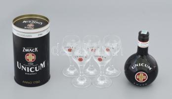 Zwack Unicum, 0,5l, bontatlan + 5 darab Unicum pohár