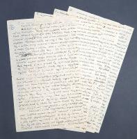 [Kézirat] Szocialista törekvések az új magyar festészetben. Dési Huber István (1895-1944) festőművész nyolc oldal terjedelmű autográf tanulmánya, saját kezű javításaival (1935 körül) Dési Huber István (1895-1944) festőművész, művészeti gondolkodó saját kézzel írt tanulmánya a festőművész életében publikálatlanul maradt. Kéziratunk első oldalának jegyzete szerint a tanulmány a festőművész baráti társaságához tartozó Radnóti Miklós hagyatékából került elő, 1970 januárjában. (Dési Huber Istvánné megjegyzése). A modernista képzőművészeti körökben már befutott Dési Huber István több képzőművészeti írást publikált 1933-ban, ebben az írásában azonban személyes hangon ír az akadémikus, polgári és piaci csábításnak nem engedő modernista képzőművészet buktatóiról és belső harcairól. A polgári és szocialista festészet hagyományait szembeállító tanulmány úgy gondolja, hogy a piaci célokat nem hajhászó szocialista festészet a valódi világ megismerésének vágyából születik, és kendőzetlen, kompromisszum-mentes formában ábrázolja azokat a feszültségeket, melyeket érzékel. Dési Huber leszögezi, hogy a társadalmi célzatú szocialista festészet kiteljesedéséhez nem csupán a nyers, népi, évszázados hagyományok tanulmányozása szükséges, hanem szükséges elvetni a túlhajtott avantgárd törekvéseket, melyet formai kísérletezésnek nagyszerűek ugyan, de pont a felemelni kívánt munkások és parasztok számára megközelíthetetlen, ezért célt tévesztett dolog. A művészetszociológiai tanulmány 1975-ben jelent meg nyomtatásban, a szerző ,,Művészeti írások" című kötetének 67-76. oldalán. Kéziratunk a szöveg eredeti, cenzúrázatlan változata. Valamennyi oldalon Dési Huber Istvánné hagyatéki bélyegzése. Prov.: Dési Huberné Sugár Stefánia hagyatéka. Jó állapotú lapok.