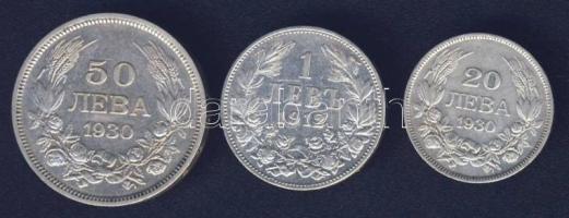 Bulgária 1912. 1L Ag + 1930. 20L Ag, 50L Ag T:2/3,3