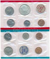 Amerikai Egyesült Államok 1969S 1c - 25c +1969D 1c - 1/2$ Ag, Cu-Ni, bronz (12xklf) forgalmi sor eredeti tokban zsetonnal T:UNC a külső papírtok viseltes, patina United States of America 1969S 1 Cent - 25 Cents + 1969D 1 Cent - 1/2 Dollar Ag, Cu-Ni, bronze (12xdiff) coin set in original case with jeton C:UNC worn paper case, patina