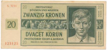 Német Harmadik Birodalom / Cseh-Morva Protektorátus 1944. 20K T:F erős papír German Third Reich / Protectorate of Bohemia and Moravia 1944. 20 Korun C:F strong paper Krause P#9