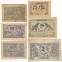 Románia 1915. 1L + 1920. 1L (2x) + 1920. 2L + 1945. 20L + 1945. 100L T:F,VG közte szép papír Romania 1915. 1 Leu + 1920. 1 Leu (2x) + 1920. 2 Lei + 1945. 20 Lei + 1945. 100 Lei C:F,VG within fine paper